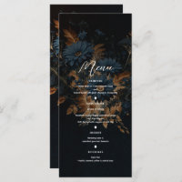 Dark Navy Blue Gold Rustic Glam Boho Wedding Menu