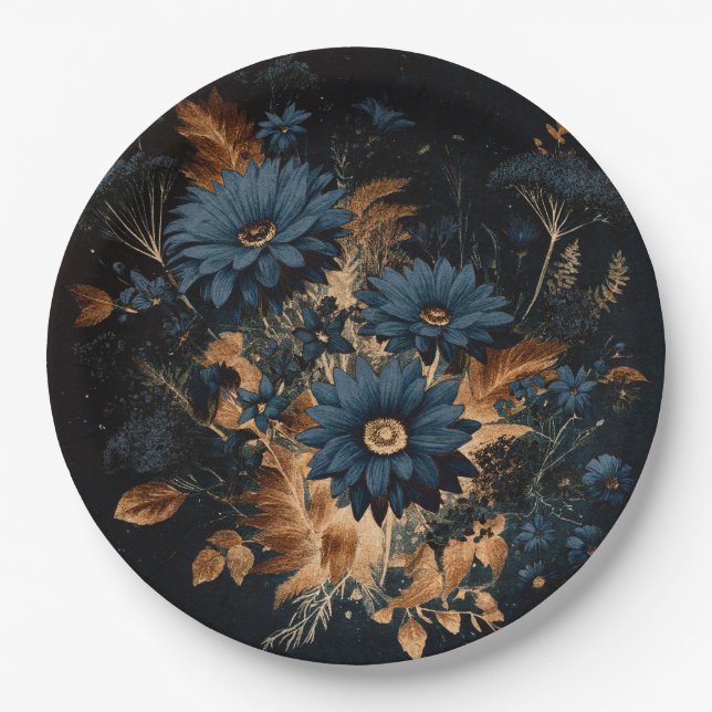 Dark Navy Blue & Gold Rustic Glam Boho Wedding Pappteller (Vorderseite)