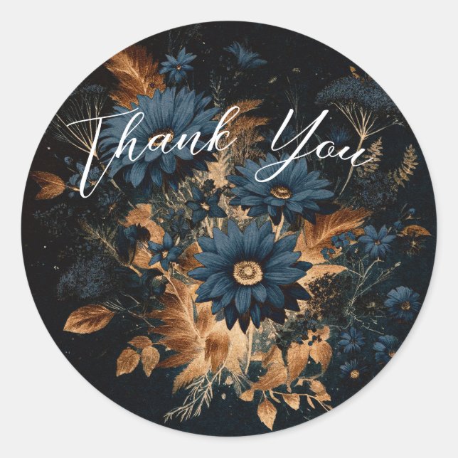 Dark Navy Blue & Gold Rustic Glam Boho Wedding Runder Aufkleber (Vorderseite)