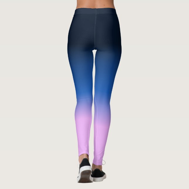 Dark Navy Blue Lilac Lavender Light Lila Ombre Leggings (Rückseite)