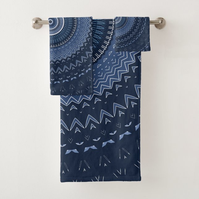 Dark Navy Blue Mandala  Badhandtuch Set (Insitu)