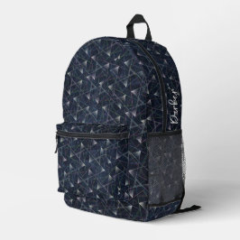 Dark Navy Blue Modern Geometric Patterns Name Bedruckter Rucksack