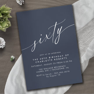 Dark Navy Blue | Modernes Drehbuch 60. Geburtstag Einladung