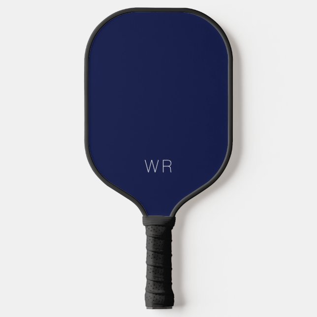 Dark Navy Blue Monogram Initials Pickleball Schläger (Vorderseite)