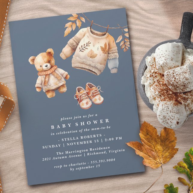Dark Navy Blue | Niedlich moderne Boho Fall Babydu Einladung (Von Creator hochgeladen)