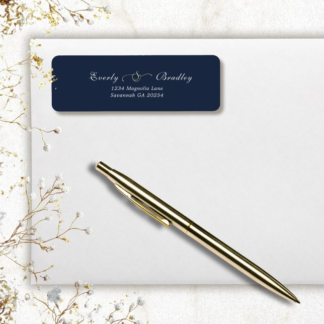 Dark Navy Blue White Script Elegant Return Address (Von Creator hochgeladen)