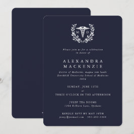 Dark Navy MD Caduceus+Laurel Wreath Abschluss Einladung