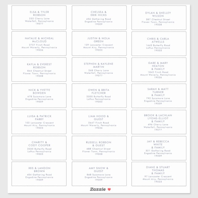 Dark Navy Schriftart Wedding Guest Address Sticker (Blatt)