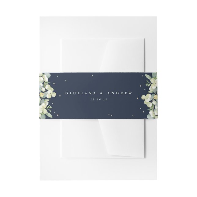 Dark Navy Snowberry+Eucalyptus Wedding Portrait Einladungsbanderole (Vorderseite Beispiel)