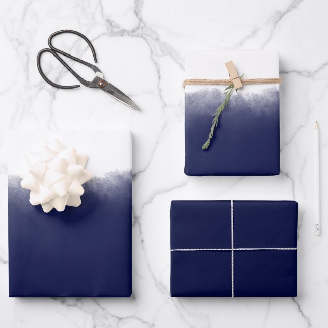 Dark Navy Watercolor Geschenkpapier Set (Vorderseite)