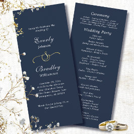Dark Navy White Simple Script Elegante Hochzeit Programm