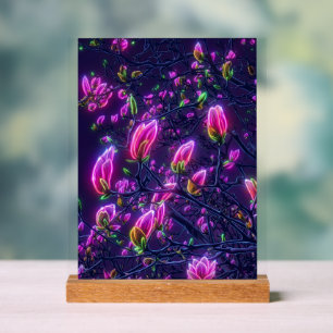 Dark Neon Magnolia Acrylic Sign – Botanical Glowin Acrylschild