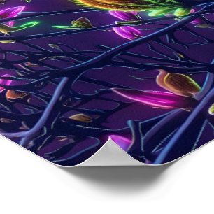Dark Neon Magnolia Botanical Poster