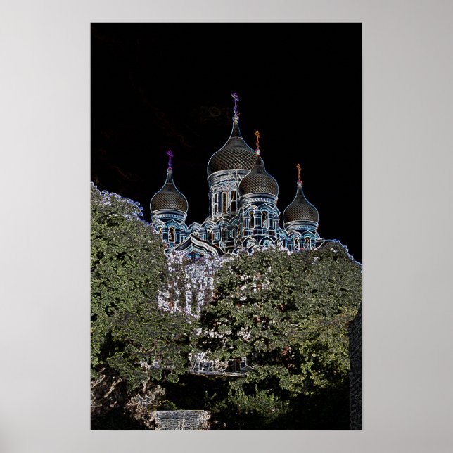 Dark Neon St. Alexander Nevsky Kathedrale Poster (Vorne)