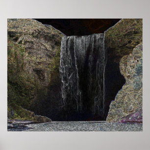 Dark Neon Waterfall Poster