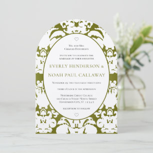 Dark Olive Damask Vintage Wedding Einladung