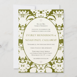 Dark Olive Damask Vintage Wedding Einladung