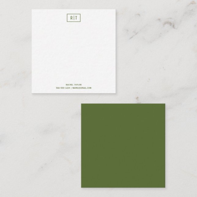 Dark Olive Green Budget Monogram Simple Modern Mitteilungskarte (Vorne/Hinten)