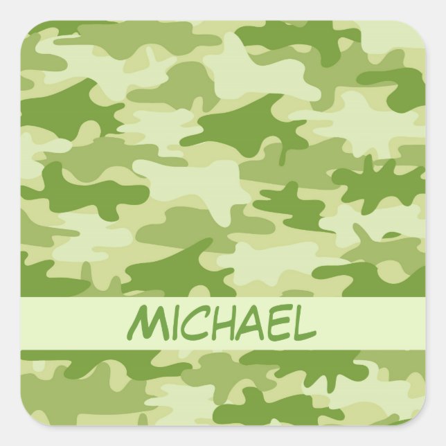 Dark Olive Green Camouflage Camouflage Name Person Quadratischer Aufkleber (Vorderseite)