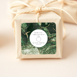 Dark Olive Green Emerald Gemstone Wedding Quadratischer Aufkleber