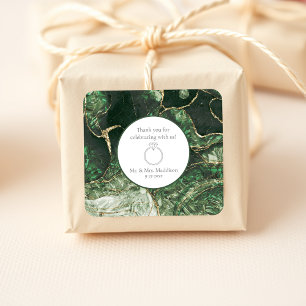 Dark Olive Green Emerald Gemstone Wedding Quadratischer Aufkleber