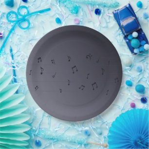 Dark Ombre Musical Notes Grau Pappteller