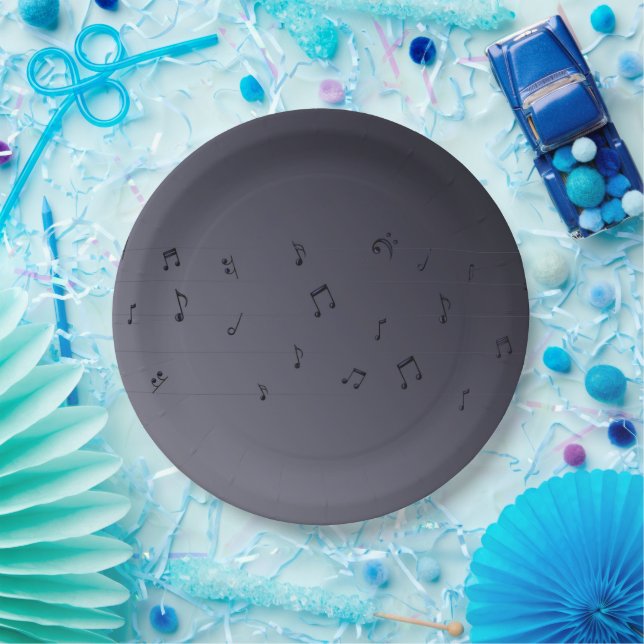 Dark Ombre Musical Notes Grau Pappteller (Party)