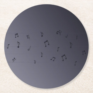 Dark Ombre Musical Notes Grau Runder Pappuntersetzer