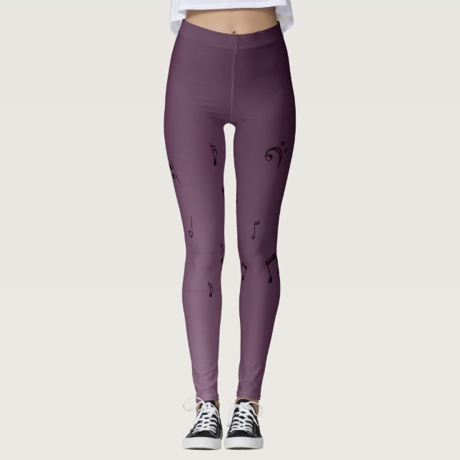 Dark Ombre Musical Notes Mauve Leggings (Vorderseite)