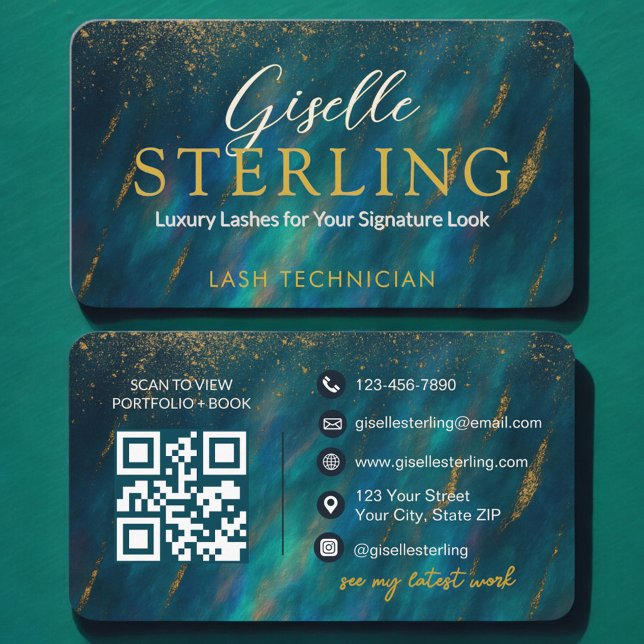 Dark Opal Glam Modern Lash Tech QR Code Visitenkarte (Von Creator hochgeladen)