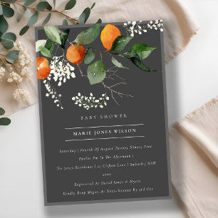 Dark Orange Blossom Foliage Babydusche laden ein Dankeskarte
