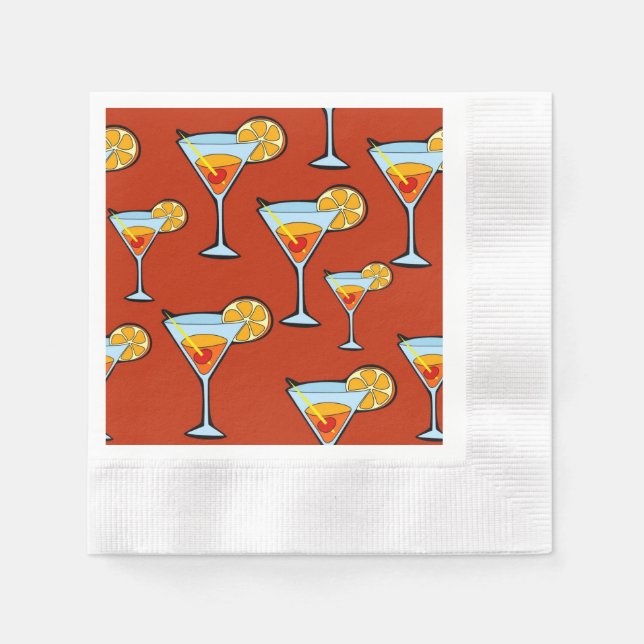 Dark Orange Martini Cocktail Muster Papier Napkin Serviette (Vorderseite)