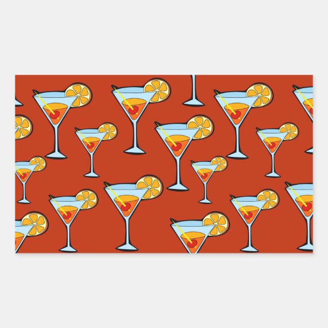 Dark Orange Martini Cocktail Muster Rechteckiger Aufkleber (Vorderseite)