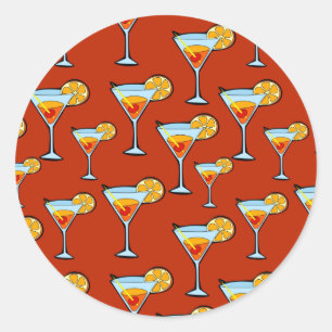 Dark Orange Martini Cocktail Muster Runder Aufkleber