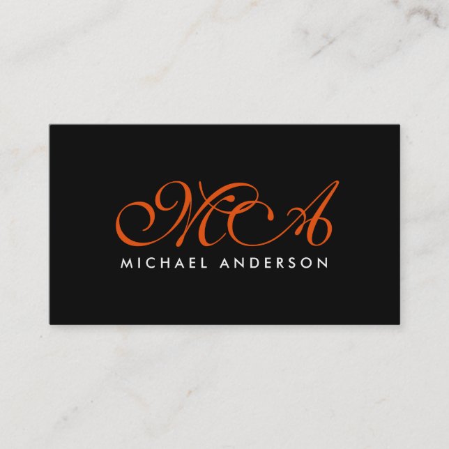 Dark Orange Monogram Elegant Script Visitenkarte (Vorderseite)