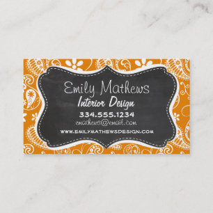 Dark Orange Paisley; Vintager Chalkboard-Look Visitenkarte