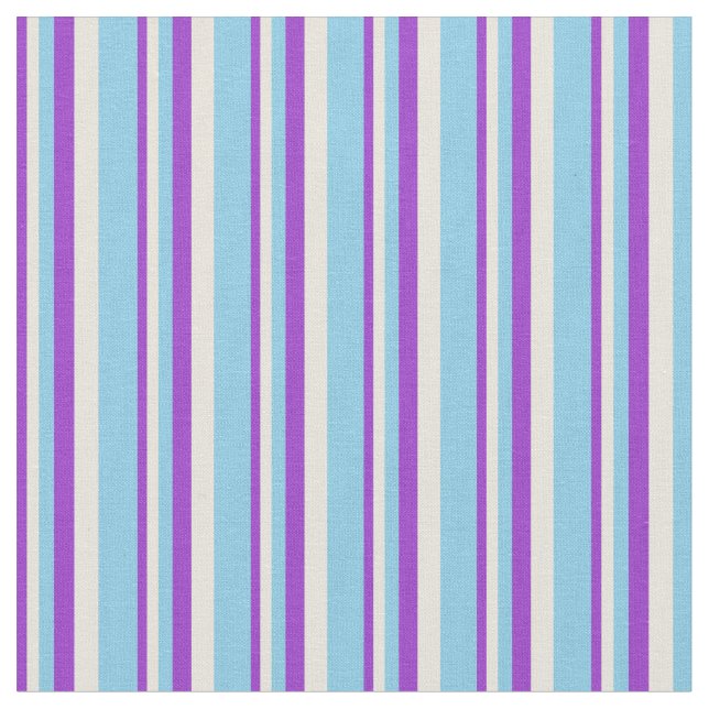 Dark Orchid, Beige & Sky Blue Lines Muster Stoff (Nahaufnahme)