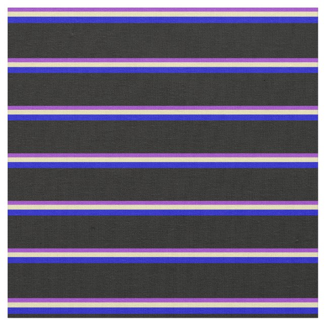 Dark Orchid, Tan, Blue & Black Lines Stoff (Nahaufnahme)