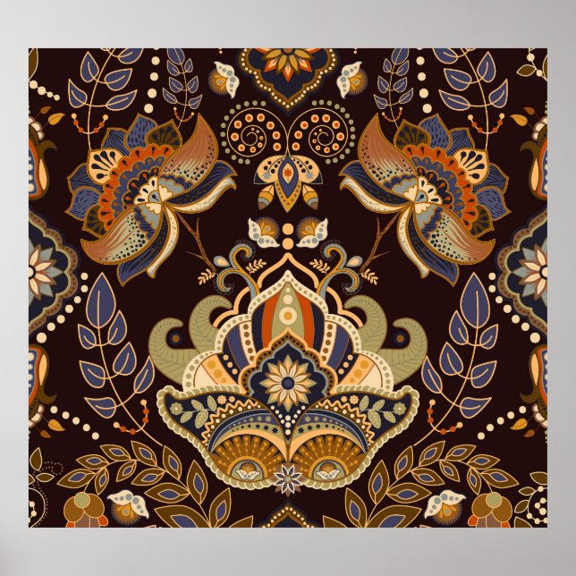 Dark Paisley: Floral Indian Seamless. Poster (Vorne)