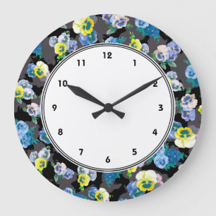 Dark pansies elegant flower print große wanduhr