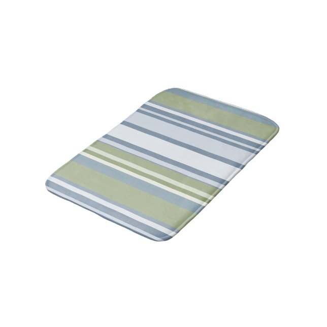 Dark Pastel Blue and Spring Rain Stripes Badematte (Schrägansicht)