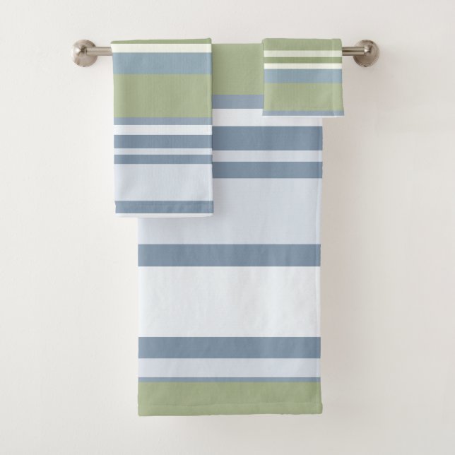 Dark Pastel Blue and Spring Rain Stripes Badhandtuch Set (Insitu)