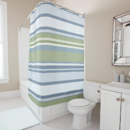 Dark Pastel Blue and Spring Rain Stripes Duschvorhang