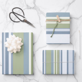 Dark Pastel Blue and Spring Rain Stripes Geschenkpapier Set