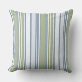 Dark Pastel Blue and Spring Rain Stripes Kissen