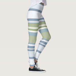 Dark Pastel Blue and Spring Rain Stripes Leggings