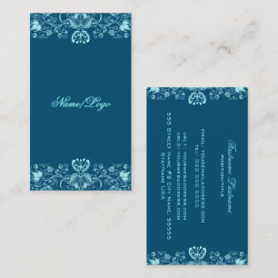 Dark & Pastel Blue Floral Wirbel Business Card Visitenkarte
