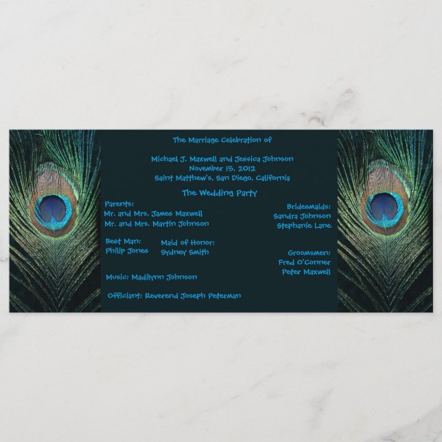 Dark Peacock Wedding Program Programm (Vorderseite)