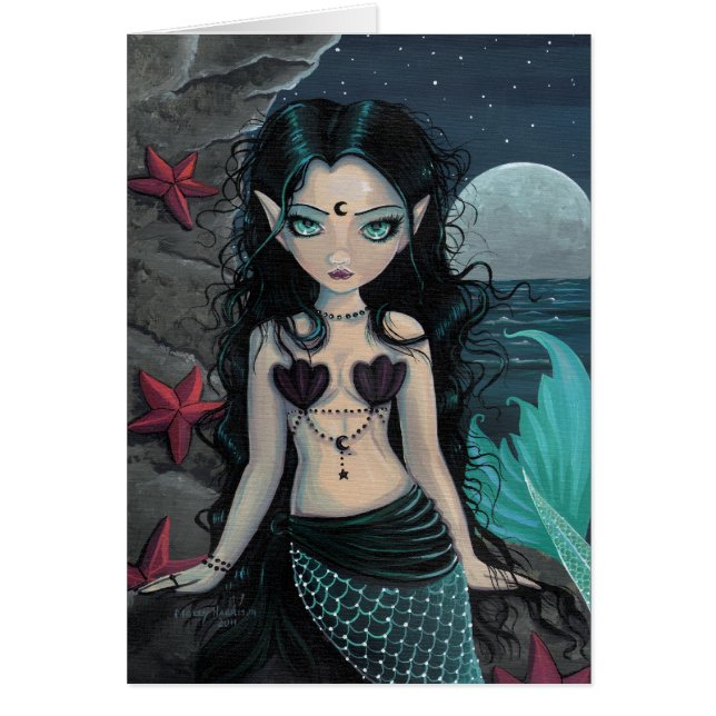 Dark Pearl Gothic Big eye Mermaid Card (Vorne)