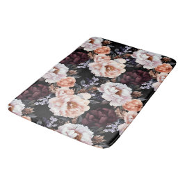 Dark Peonies Floral Pattern Badematte